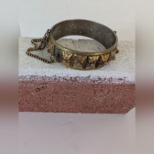 Vintage Mid-Century Medieval Revival  Hinge Bracelet With Spikes Safety Chain